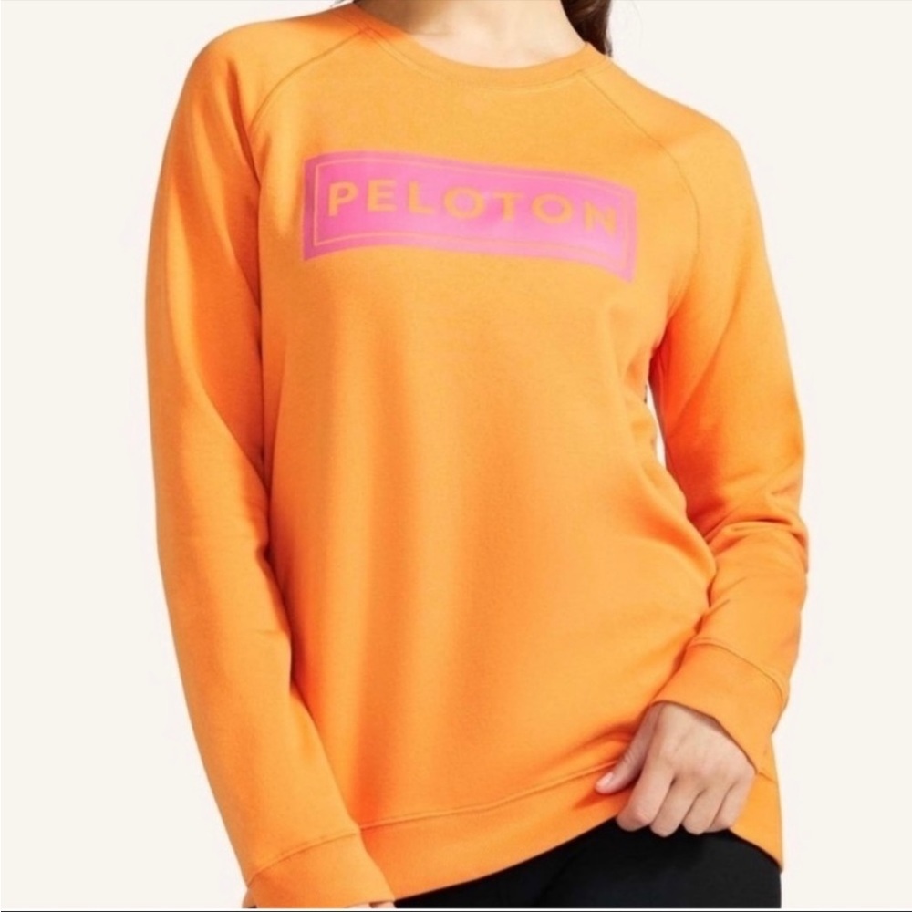 Peloton, orange and pink crewneck logo sweatshirt, size medium